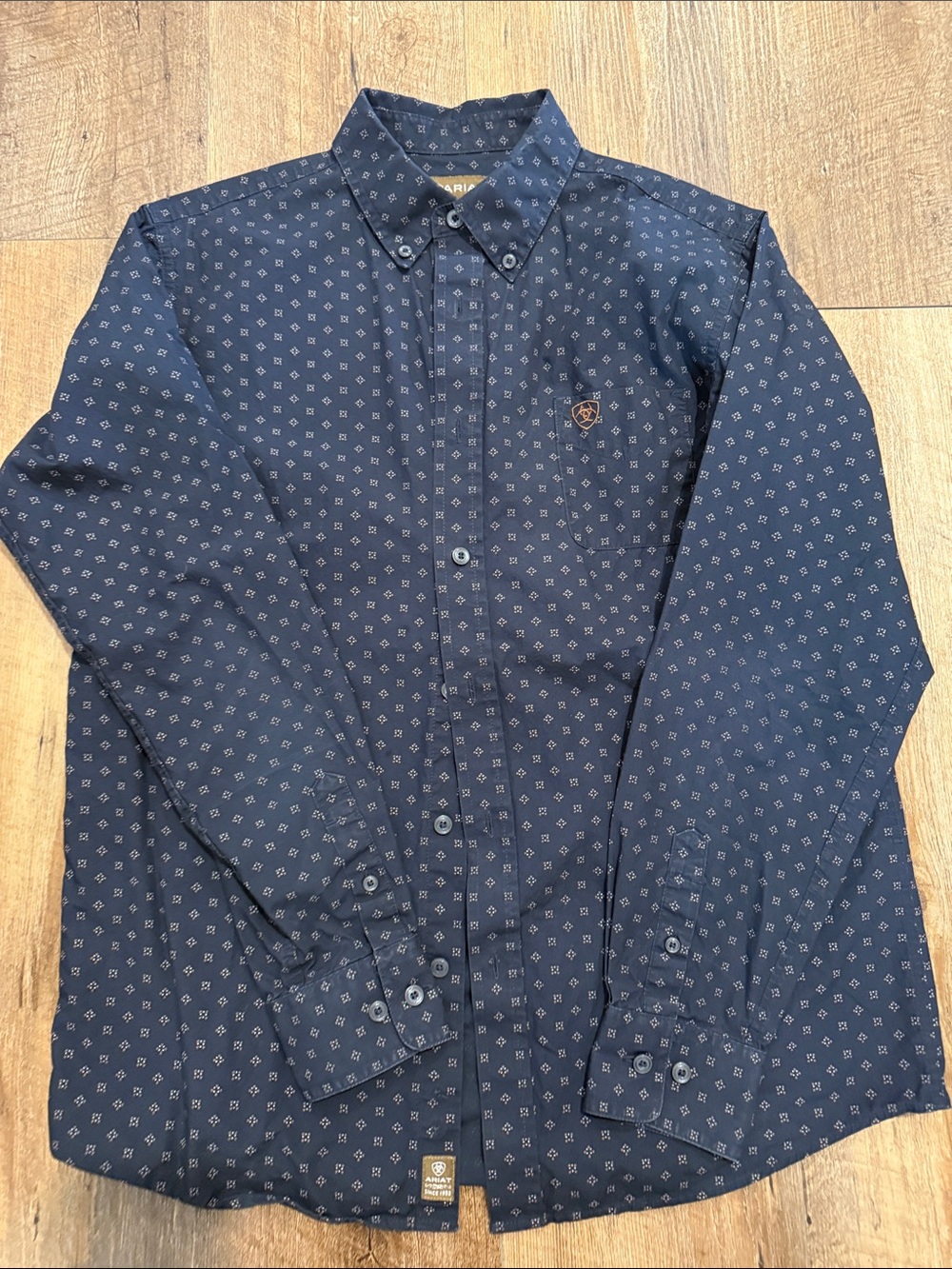 Boys Navy Microprint Button-Down Shirt